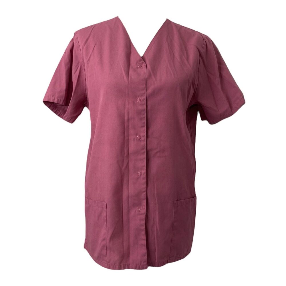 Womens Medium Scrubs Top Simply Basic Purple Pink In Color Button Down